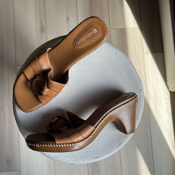 Naturalizer Jaselle Platform Tan Leather Sandal Wedge Beach Vacation Heel - Picture 3 of 5